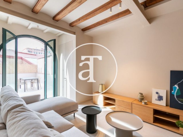 Piso de alquiler temporal de estreno de 1 habitación doble y terraza a un paso de la estación Llacuna